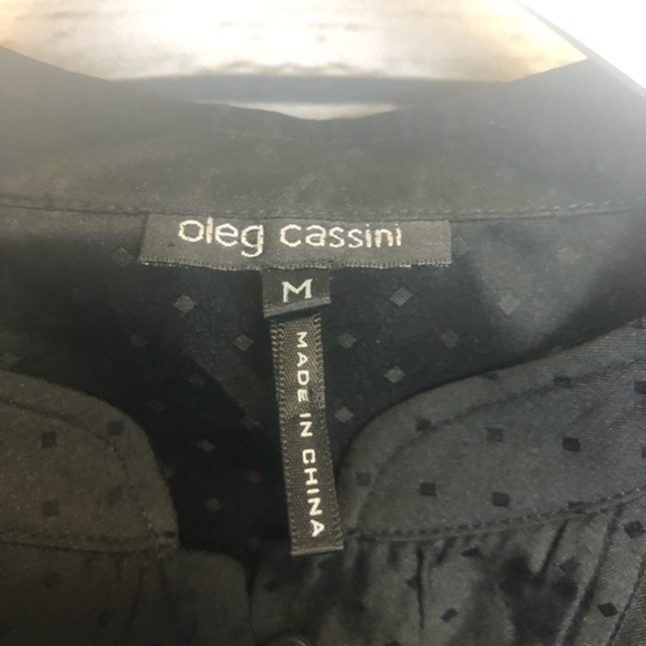 Oleg Cassini Black Tuxedo Polka Dot Mandarin Collar Button Up Blouse Med… - Picture 9 of 16